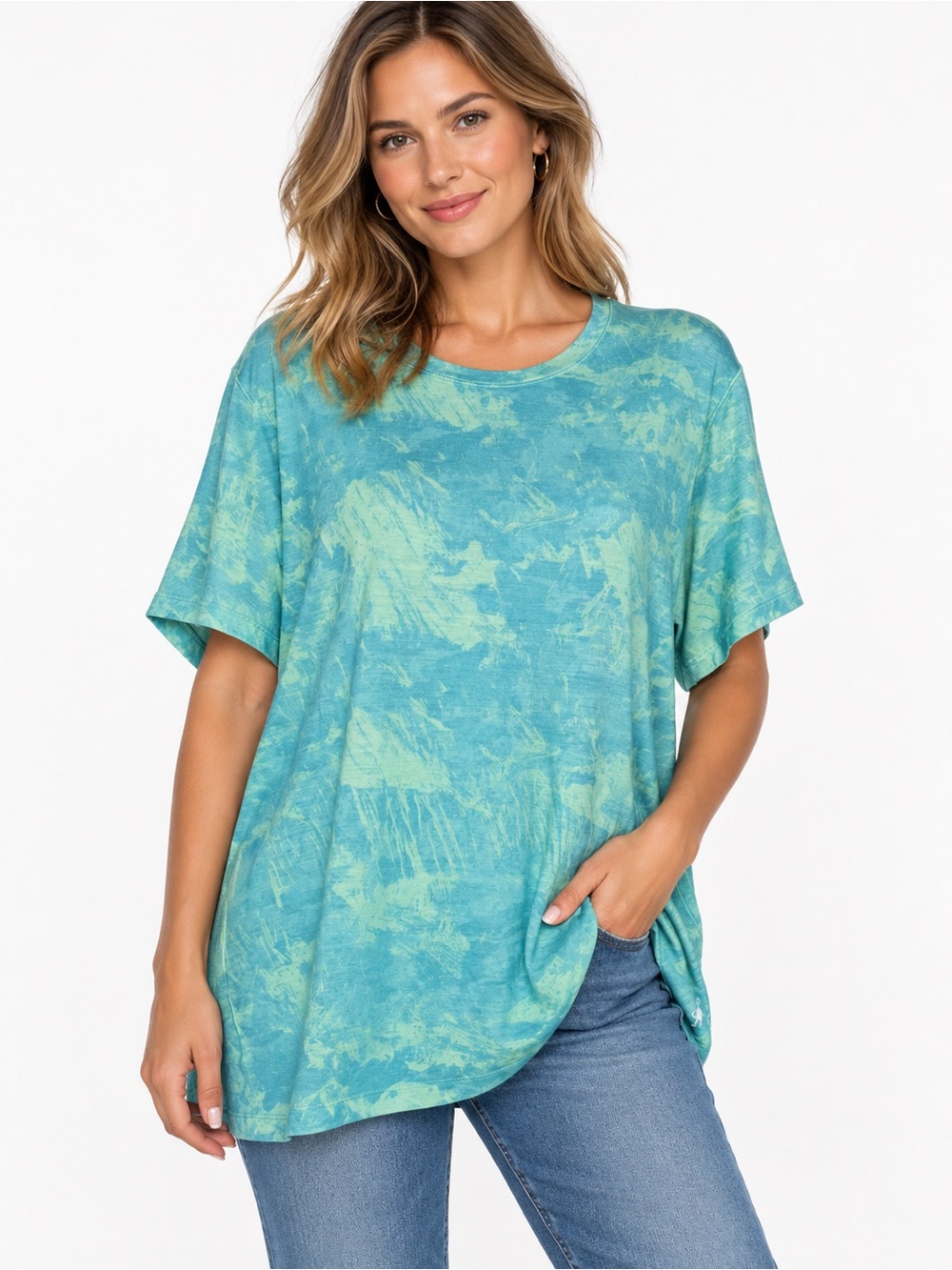 Smartwool Top Womens Size 3X Green Blue Tie Dye Merino Base Layer Short Sleeve